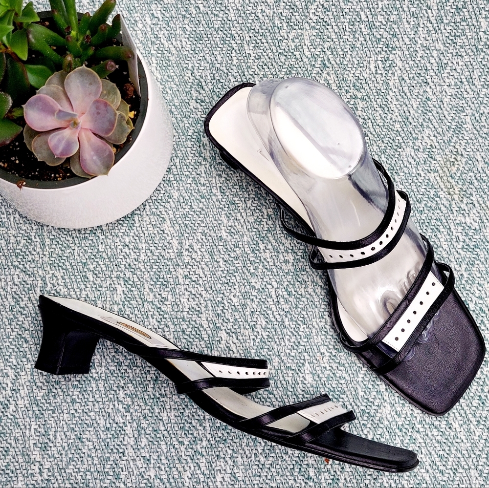 Talbots Black & White Square Toe Leather Sandals, sz 11